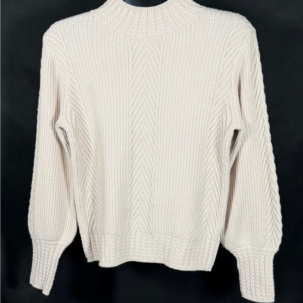 Philosophy Cream Cowl Neck cableknit Sweater, Long balloon sleeve-S